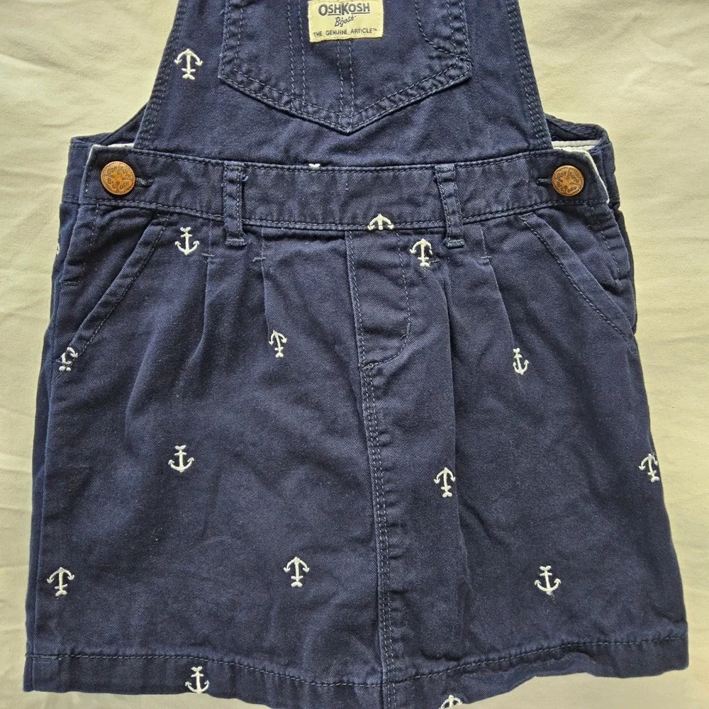 OshKosh B'gosh Anchor Overall Skirt Kids 5T Navy Blue‎ Nautical Embroidered Bib